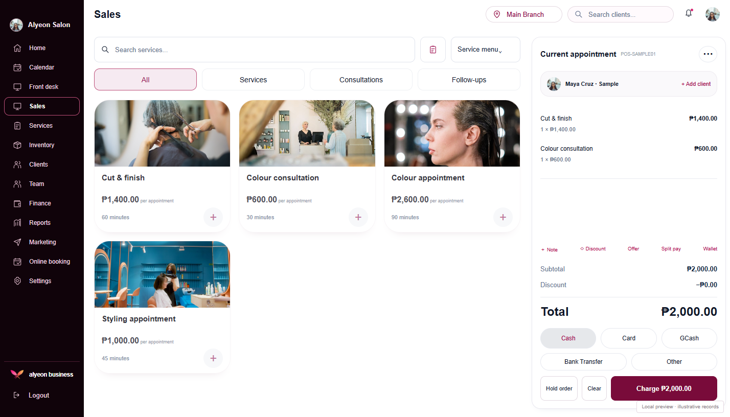 Hair Salons · Payments & checkout — illustrative preview