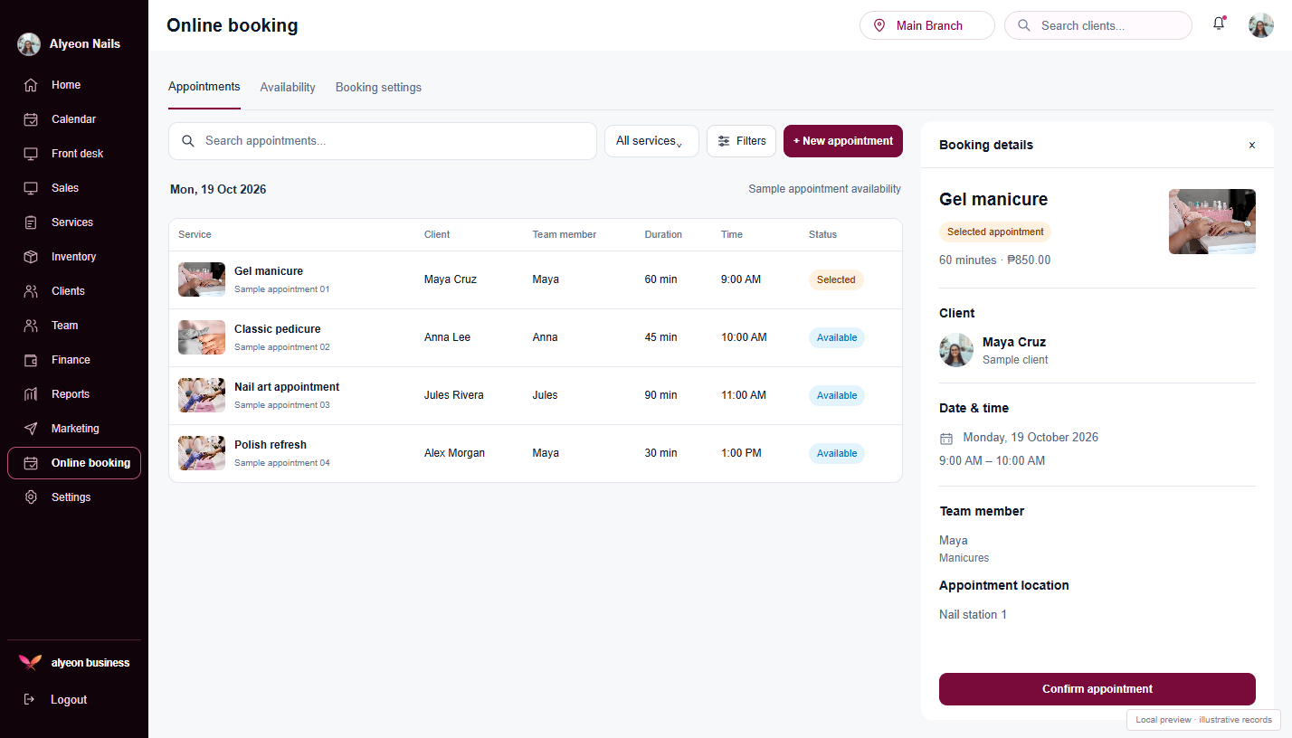 Nail Salons · Online booking — illustrative preview