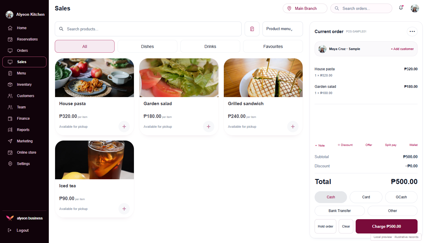 Restaurants · Payments & checkout — illustrative preview